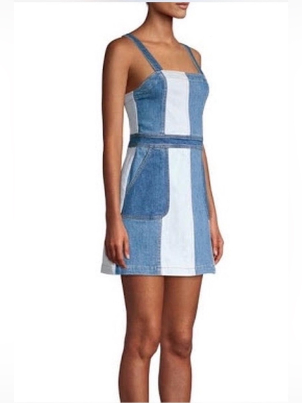 Alice & Olivia Jamie Mini Dress Two Tone Denim Patchwork Y2K Size 2